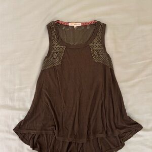 Rewind Olive Green Lace Accent Tank Top